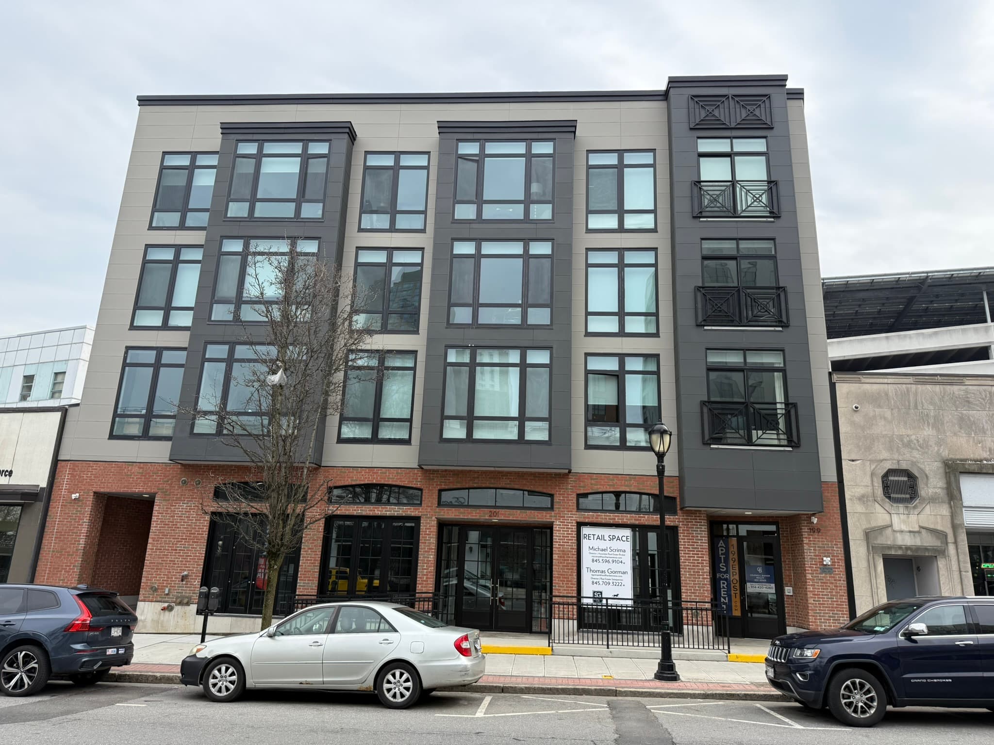 199–201 East Post Road: The completed four-storey mixed-use building on East Post Road, White Plains