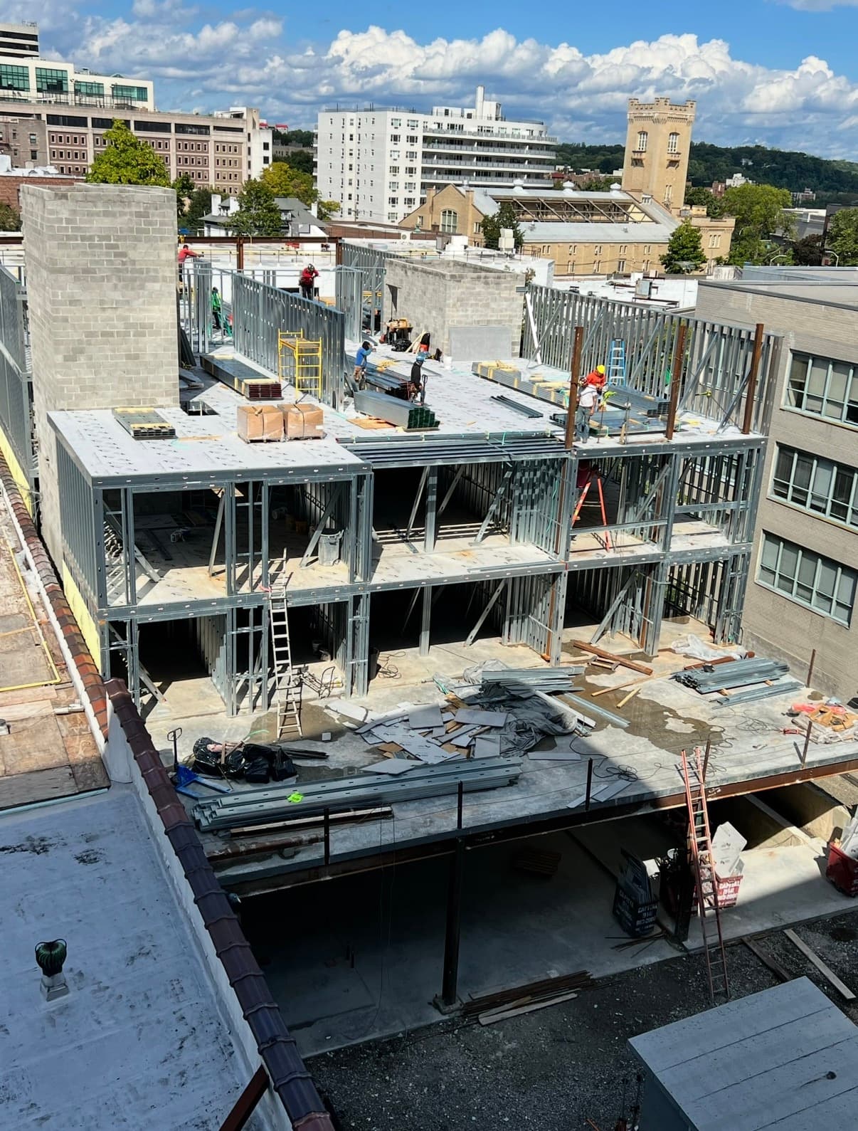 Structural framing during construction of the East Post Road development