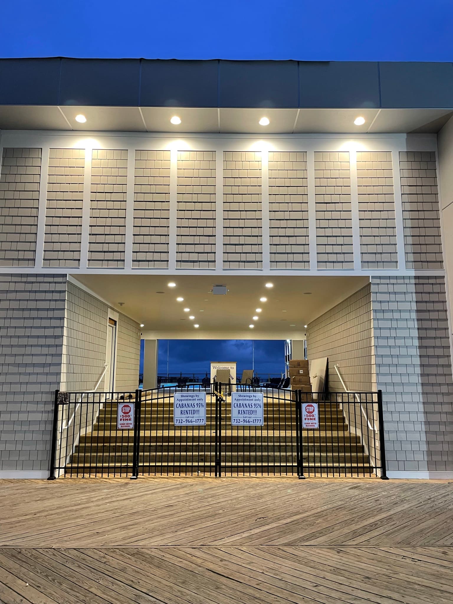 Ocean View Restaurant: Dusk elevation of the boardwalk frontage