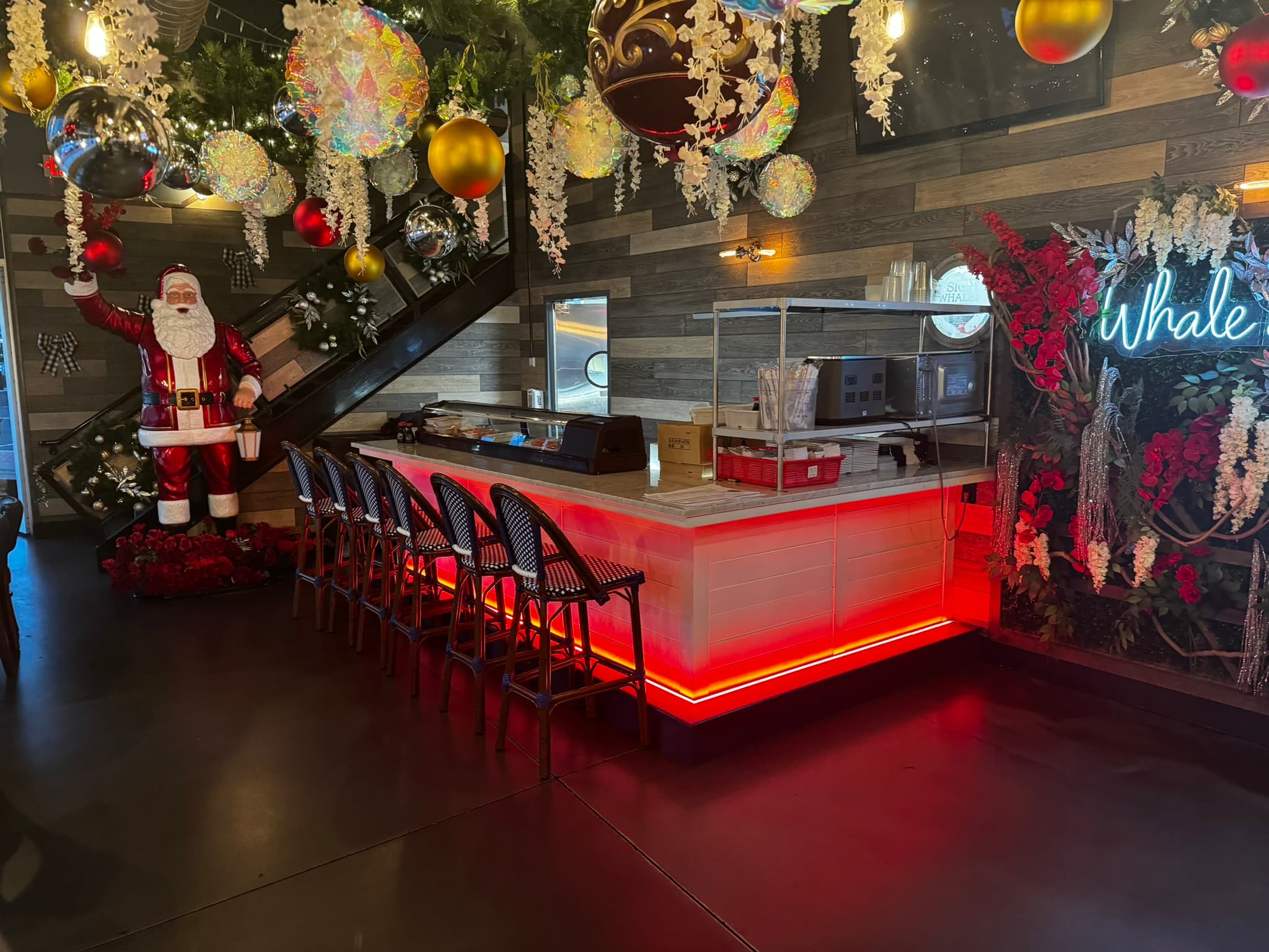 The finished interior bar and dining room
